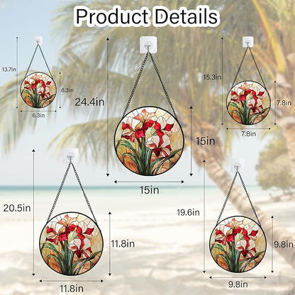 Stained Glass Window Hanging - Red Gladiolus Flower Suncatcher for Door Yard Sun Catchers Decor Christmas Mother's Day Birthday Gifts for Lovers Women Mom Nana Girlfriend Wife 11.8 in
