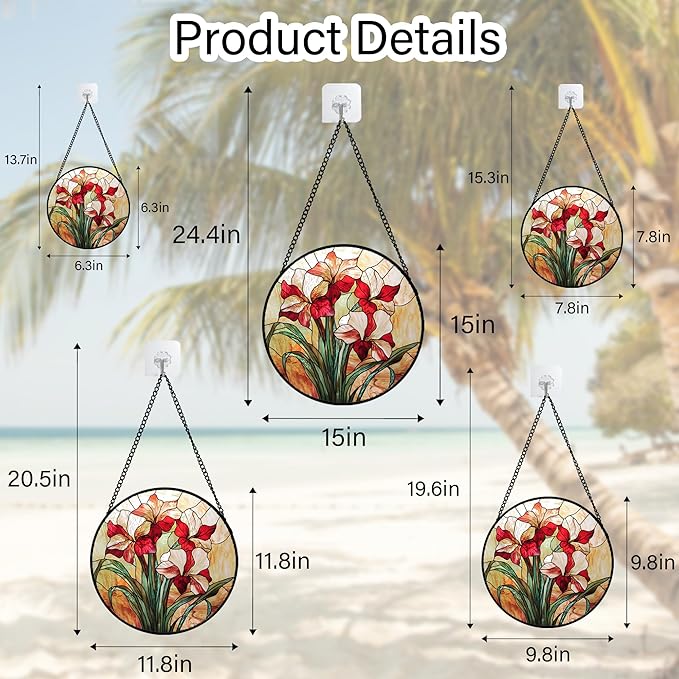 Stained Glass Window Hanging - Red Gladiolus Flower Suncatcher for Door Yard Sun Catchers Decor Christmas Mother's Day Birthday Gifts for Lovers Women Mom Nana Girlfriend Wife 7.8 in