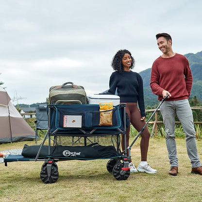 Portal Collapsible Large Double Decker Wagon with Brakes, 660lb Foldable Heavy Duty Utility Wagon Cart, 400L All-Terrain Big Wheels & 54" Extra Long Extender for Sports, Camping & Outdoor Use