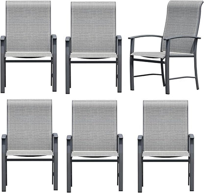 Outdoor Dining Chairs Set of 6, Stackable Patio Chairs with Metal Frame & Textilene Fabric, Perfect for Patio Garden Deck, Grey