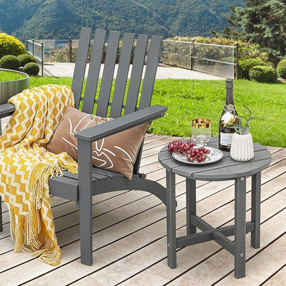 Tangkula Round Outdoor Side Table, 18 Inch Weather Resistant HDPE Adirondack Table, Outdoor Indoor Chairside End Tables, Patio Side Table for Lawn Garden Balcony Backyard, Easy Assembly (1, Gray)