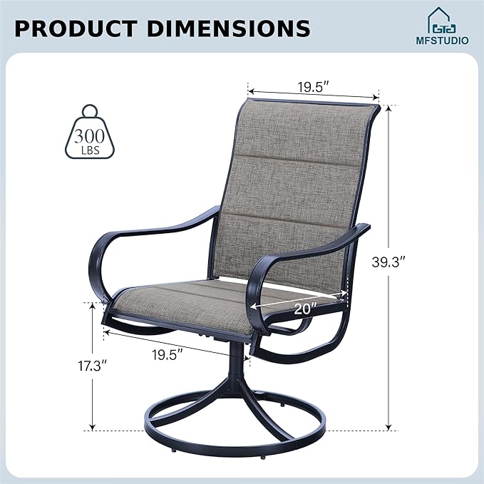 MFSTUDIO Swivel Patio Dining Chairs Set of 4, Outdoor Dining Chairs with Padded Textilene Fabric & Sturdy Metal Frame, All Weather Outdoor Sling Furniture Chairs for Deck, Backyard, Garden and Lawn