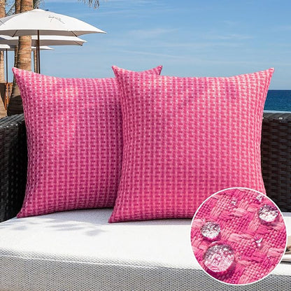 Kevin Textile Outdoor Waterproof Throw Pillow Covers Pack of 2 Valentines Day Decorative Cushion Covers for Garden Patio Tent Balcony Bench Couch Sofa 20x20 Inch, Hot Pink