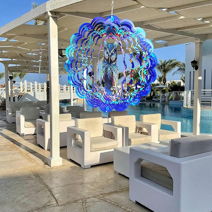 Wind Spinners Owl Arts12 inch 3D Stainless Steel Laser Cut Metal Art Geometric Pattern Wind Sculpture Hanging for Yard Garden Decorations Gifts Indoor Outdoor