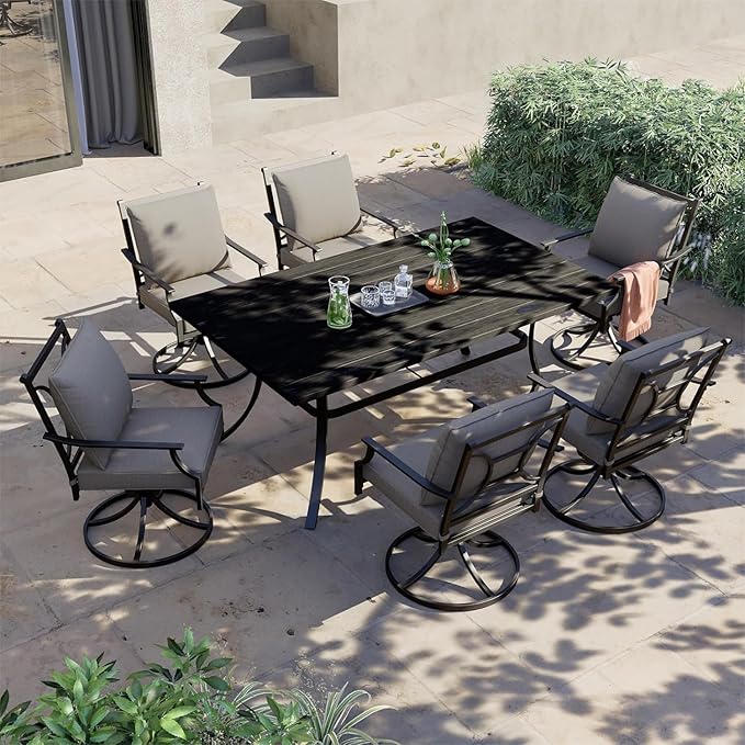 Grand patio Dining Chairs Set of 6，Outdoor Swivel Patio Dining Chairs Set of 6，Swivel Rocker Dining Chair，Outdoor Dining Chairs with Grey Cushions, Patio Chairs for Outside, Garden Lawn Porch