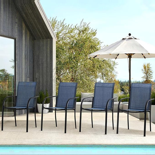Patio Chairs Set of 6, Outdoor Dining Chairs with Breathable Textilene Fabric, Stackable Patio Chairs for Lawn, Garden, Backyard, Poolside, Blue