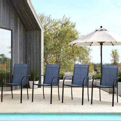 Patio Chairs Set of 4, Outdoor Dining Chairs with Breathable Textilene Fabric, Stackable Patio Chairs for Lawn, Garden, Backyard, Poolside, Blue