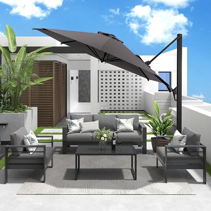 SUNVIVI OUTDOOR Outdoor Patio Umbrella, Patio Umbrella, Market Umbrella, Large Outdoor Umbrella, Metal Pole Umbrella with Push Button Tilt and Crank, Polyester Canopy