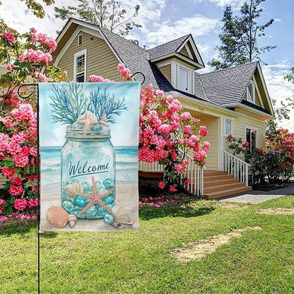 Seashells Ocean Garden Flag Vertical Double Sided Outdoor Yard Flags 12.5x18 Inch Burlap Banners Vertical Double Sided for Outdoor Decor Lawn