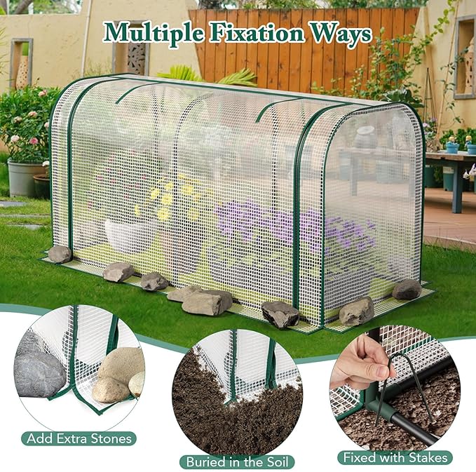 Mini Greenhouse, 47" x 22" x 24" Portable Greenhouse with Roll-Up Door, Ground Stakes, Metal Frame, Waterproof & Sun-Protective PE Cover, Small Green House for Outdoors & Indoors (White)