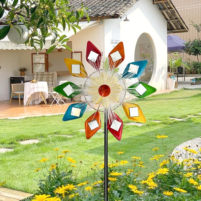 Solar 45" Sunglasses Wind Spinners for Yard and Garden, Metal Clearance Windmill Kinetic Wind Spinner Outdoor Decor, Wind Sculpture Yard Art Decorations for Patio, Lawn & Garden