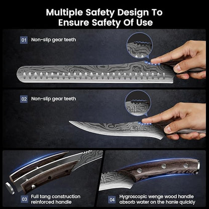 Brisket Slicing Knife Set, Carving and Boning Knife for Meat & Turkey Cutting, Japanese Style High Carbon Steel Kitchen Knives Set For Home & BBQ, Wood Ergonomic Full Tang Handle, Cooking Gift