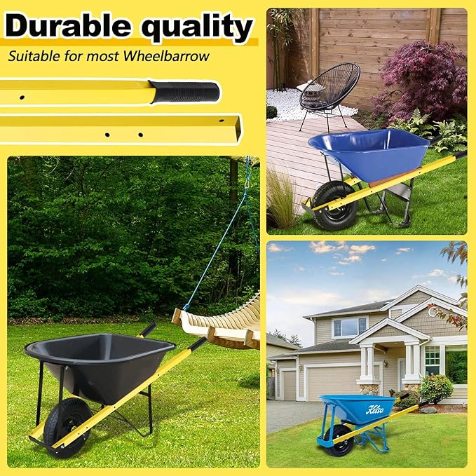 Gisafai 1 Pair Wheelbarrow Replacement Handles Kit 60 Inches Metal Wheelbarrow Handles Heavy Duty Yellow, Easy Install