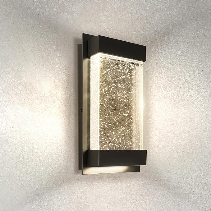 ASD LED 12 Inch Bubble Glass Wall Light Fixture | 22W 500LM 3000K-5000K 120V | 3CCT, Waterproof, Dimmable, Up-Down Glow, ETL Listed | Exterior Flush Mount Sconce, Outdoor-Indoor Lighting | Black