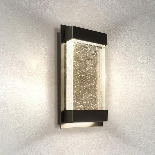 ASD LED 12 Inch Bubble Glass Wall Light Fixture | 22W 500LM 3000K-5000K 120V | 3CCT, Waterproof, Dimmable, Up-Down Glow, ETL Listed | Exterior Flush Mount Sconce, Outdoor-Indoor Lighting | Black