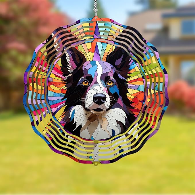 Border Collie Wind Spinner Pet Dog Memorial Gifts 3D Aluminum Metal Kinetic Hanging Wind Sculpture Spinners for Yard and Garden Indoor Outdoor Window Garden Decoration 8 Inch (Border Collie 2)