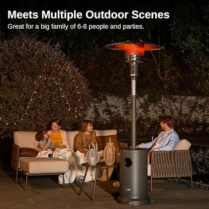 EAST OAK 50,000 BTU Patio Heater for Outdoor Use With Round Table Design, Double-Layer Stainless Steel Burner and Wheels, Outdoor Patio Heater for Home and Commercial, Gray, 31.9 x 31.9 x 86.6 inches
