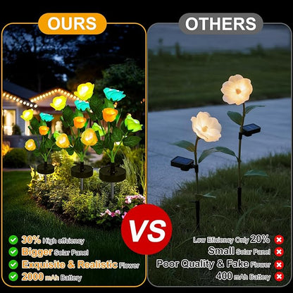 Solar Flowers Lights - Upgraded Outdoor Yellow Rose Flowers Lights, 7-Color Changing & Waterproof Outdoor Solar Lights for Garden, Patio, Backyard,Party and Office (Yellow Rose, 4)