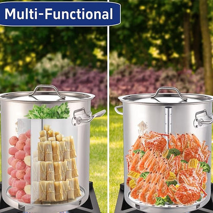 ARC 52QT Stainless Steel Stockpot With 200,000BTU Propane Burner, Seafood Boil Pot and Burner with Basket and Steamer Rack, Cookware for Crawfish Crab Shrimp Lobster Boil, Turkey Fryer, Tamale Steamer