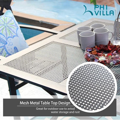 PHI VILLA Patio Dining Set 5 Pcs 1 Metal Square Garden Umbrella Table 37" and 4 Armrest Chairs Support 300 lbs for Ourdoor Backyard Bistro Furniture Set