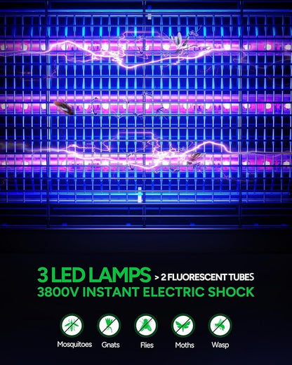 Buzbug LED Bug Zapper Indoor, 10 Years Lifespan 3 Lamps Enhance Insect Attraction, 3800V High-Voltage, Electric Mosquito Zapper, Fruit Fly Mosquito Moth Gnat Zapper, Killer, Trap -MA009 (New Black)