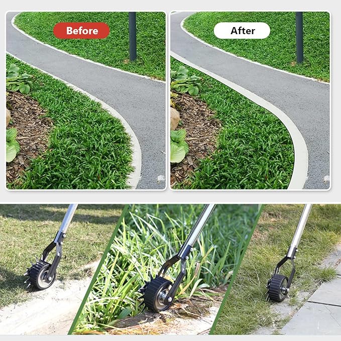 Edger Lawn Tool 67.3 Inch Manual Grass Edger with 4 Sections Stainless Steel Handle and Wheel, Rotary Garden Edging Tool for Landscaping, Sidewalk, Yard