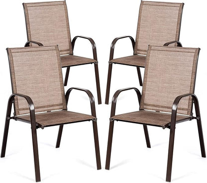 Tangkula 4 Piece Patio Dining Chairs, Outdoor Bistro Chairs W/Curved Armrests, Easy-to-Dry Fabric, Reinforced Steel Frame, Wide & Comfortable Camping Chairs for Garden, Poolside, Backyard (2, Brown)