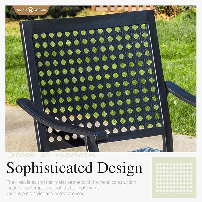 Sophia & William Round Patio Table and Chairs Set, Outdoor Dining Set for 6, 7 Piece Metal Patio Furniture, 54" Black Table(Beehive)