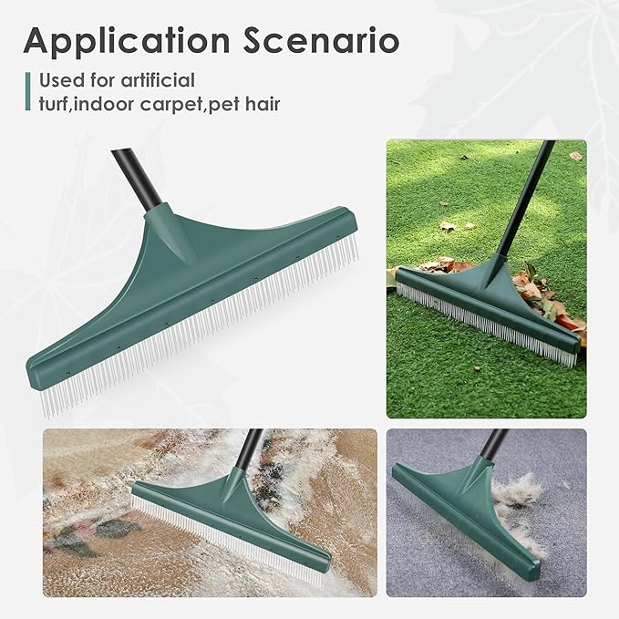 ORIENTOOLS Artificial Turf Rake, Grass Rake with 4 Sections Adjustable Steel Handle from 30" to 53", Hand Telescopic Brush, for Artificial Turf, Patios, Carpets, Pet Hairs and Garden Lawn Clean