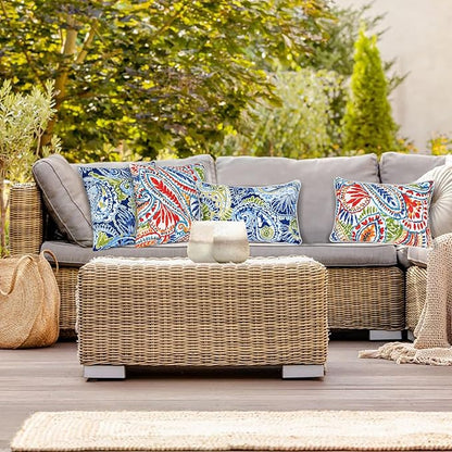 JMGBird 18×18 Inch Outdoor Lumbar Pillows Pack of 2 Colors Waterproof Throw Pillows with Insert Rectangular Decorative Garden Cushion for Home Furniture Patio Coach Sofa