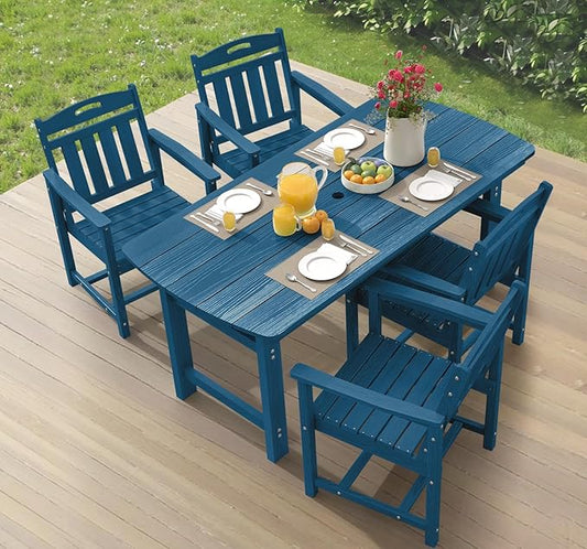 Ciokea HDPE Outdoor Dining Set 5-Piece Patio Table and Chairs with Umbrella Hole, All-Weather Patio Dining Set for 4, Durable Patio Furniture Set for Backyard, Garden, Lawn & Poolside, Navy Blue
