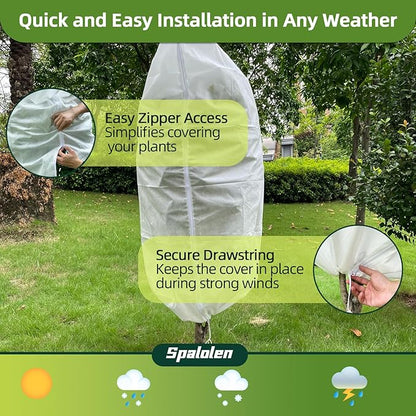 2 Pack Plant Covers Freeze Protection, 48"W x 72"H Winter Frost Blanket 2.36 oz/yd² Fabric Frost Cloth Tree Covers Shrub Jacket Bag with Zipper & Drawstring for Plants Fruit Tree Shrub Potted - White
