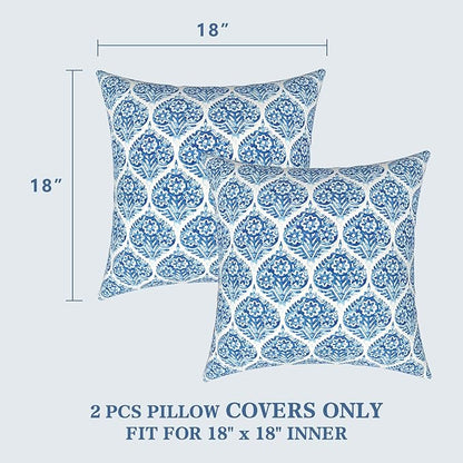 LVTXIII Outdoor Pillow Covers ONLY, Square Throw Pillow Covers, Modern Cushion Cases for Sofa Patio Couch Decoration 18 x 18 Inch, Pack of 2, Celadon Geometric