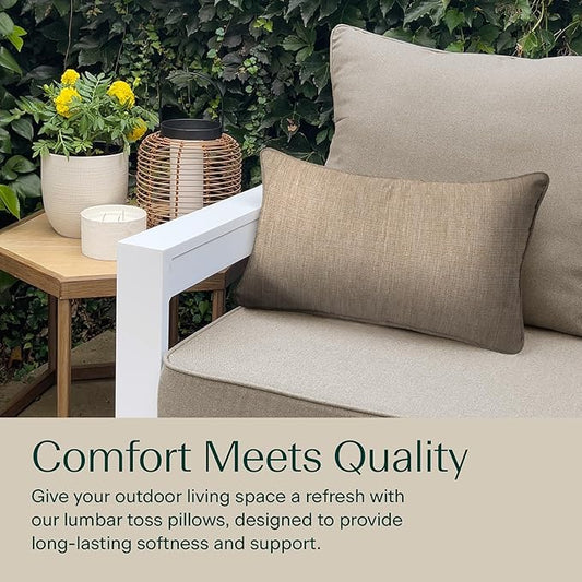 Honeycomb Outdoor Lumbar Pillow 2-Pack, 22 x 12, Textured Solid Birch Tan Throw Pillows for Patio Furniture