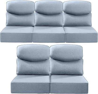 Luxury 24x24x6 Inch Smile Outdoor Cushions for Patio 5 Piece Set - Set of 5 Zippered Outside Pillows for Wicker Dining Rocking Swivel Chairs Loveseat Couch Sectional Sofa - Baby Blue