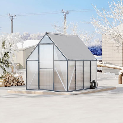 6 ft x7 ft Aluminum-Framed Polycarbonate Greenhouse, Heavy Duty Polycarbonate Greenhouse with Quick Setup Structure and Roof Vent, Large Enhanced Aluminum Green House Kit for Outdoors