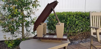 DutchCrafters Poly Post Mount Extra Large Double Hopper Bird Feeder, Outdoor Wild Bird Feeder for Outside, USA Amish Made (Brown & Weatherwood)