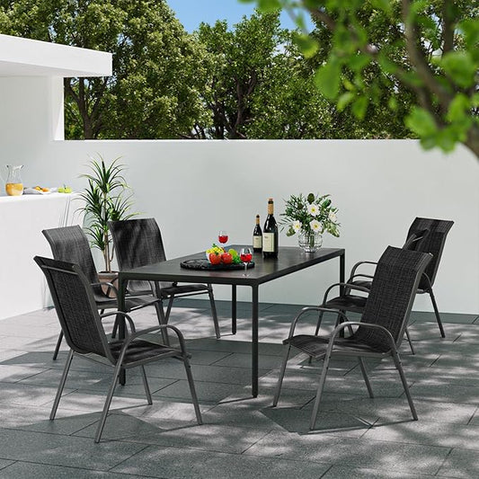 Patio Dining Chairs Set of 6, Outdoor Stackable Dining Chairs High Back, Patio Furniture for Backyard, Porch, Garden, Poolside (Dark Grey)