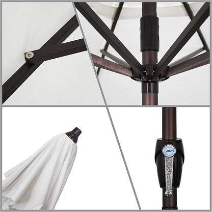 California Umbrella 9' Rd Sunbrella Aluminum Patio Umbrella, Crank Lift, Auto Tilt, Bronze Pole, Natural