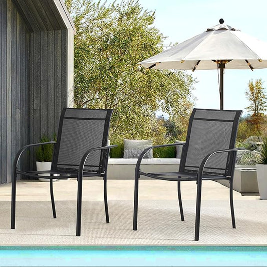 Patio Chairs Set of 2, Outdoor Dining Chairs with Breathable Textilene Fabric, Stackable Patio Chairs for Lawn, Garden, Backyard, Poolside, Black
