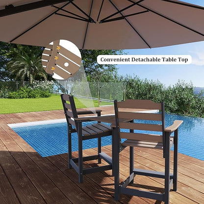 OTSUN Tall Adirondack Chairs Set of 4 with Connecting Tray, 24 inches HDPE Bar Height Outdoor Chairs, All Weather Resistant for Balcony, Porch, Kitchen (4 PCS, Black&Brown)