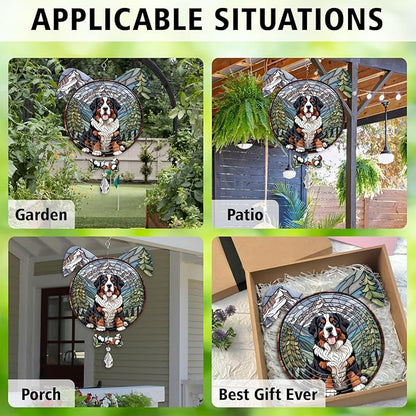 Bernese Mountain Dog Ears Wind Spinner, Bernese Mountain Wind Spinner Hanging for Yard and Garden V02