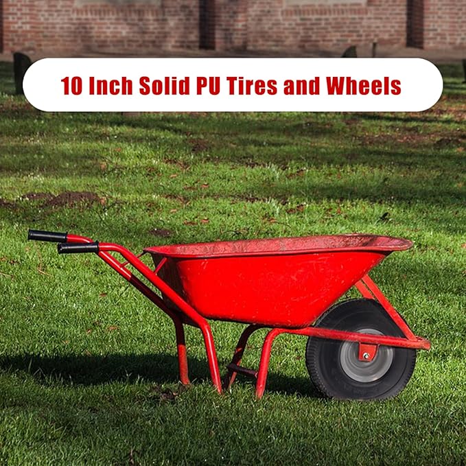 10" Solid Tire Replacement 4.10/3.50-4 Flat Free Tire and Wheel for Garden Carts, Hand Trucks, Wheelbarrows,10x3.50-4" with 5/8" Axle Bore & 2 1/4" Offset Hub (2 Pack)