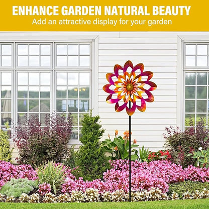 45" Gerbera Wind Spinners for Yard and Garden, Golden Balls Kinetic Wind Spinner Outdoor Decor, Wind Sculpture Yard Art Decorations for Patio, Lawn & Garden