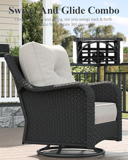 LayinSun 10 Piece Wicker Outdoor Furniture Set with 6-inch Comfy Cushions, High Back Patio Furniture Set with Swivel Rocking Chairs and Fire Pit Table