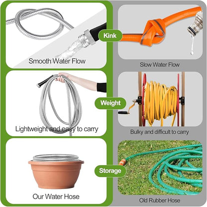 Garden Hose Metal 75 ft, Stainless Steel Water Hose with Upgrage Aluminum Nozzles, Flexible | Heavy Duty | Lightweight | No Kink | Anti-Bite Hose for Yard, RV Park, Outdoor Watering