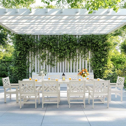 12 Piece HDPE Outdoor Dining Set for 10, Patio HDPE Furniture Set with 2 Table and Umbrella Hole, Outdoor Table and Chairs for Garden, Poolside, Backyard, Deck