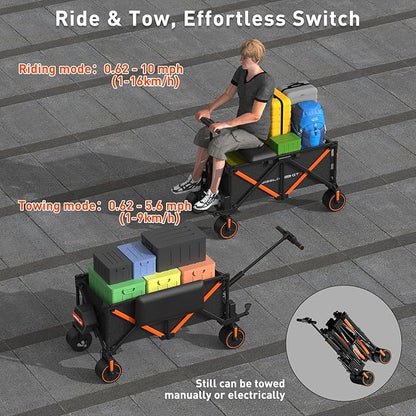 WISELD GT3 Electric Wagon Cart with 2 Seats, Dymanic Load 551LBS/Static 771LBS, All Terrain Wagon, 2 Modes, Reverse Function, Precision Steering, for Shopping, Sports, Garden, Camping