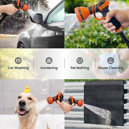 Giraffe Tools Garden Hose 50FT Lightweight Lay Flat Water Hose Kink Free Flexible Hose with 9 Spray Function Nozzle, Black