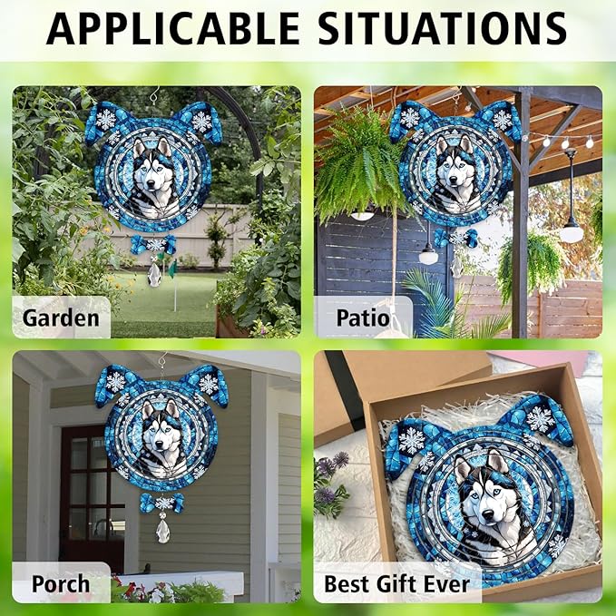Siberian Husky Dog Ears Wind Spinner, Siberian Husky Wind Spinner Hanging for Yard and Garden V02